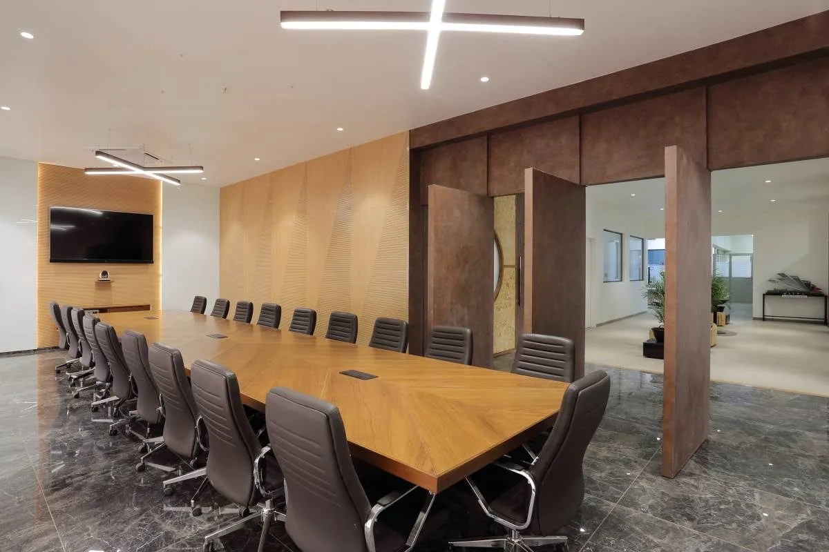 Conference room with a long timber table
