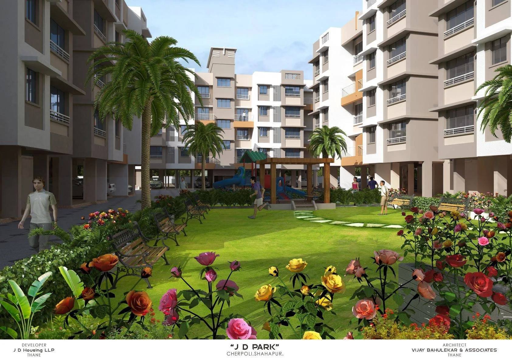 JD Park residential blocks around a landscaped garden