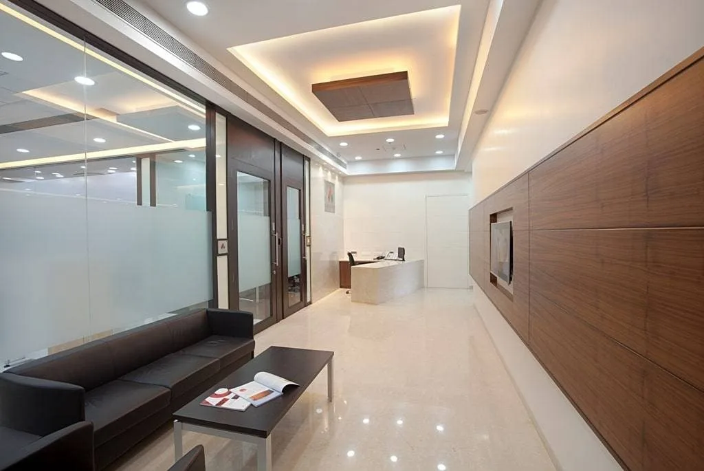 Reception with timber wall panelling
